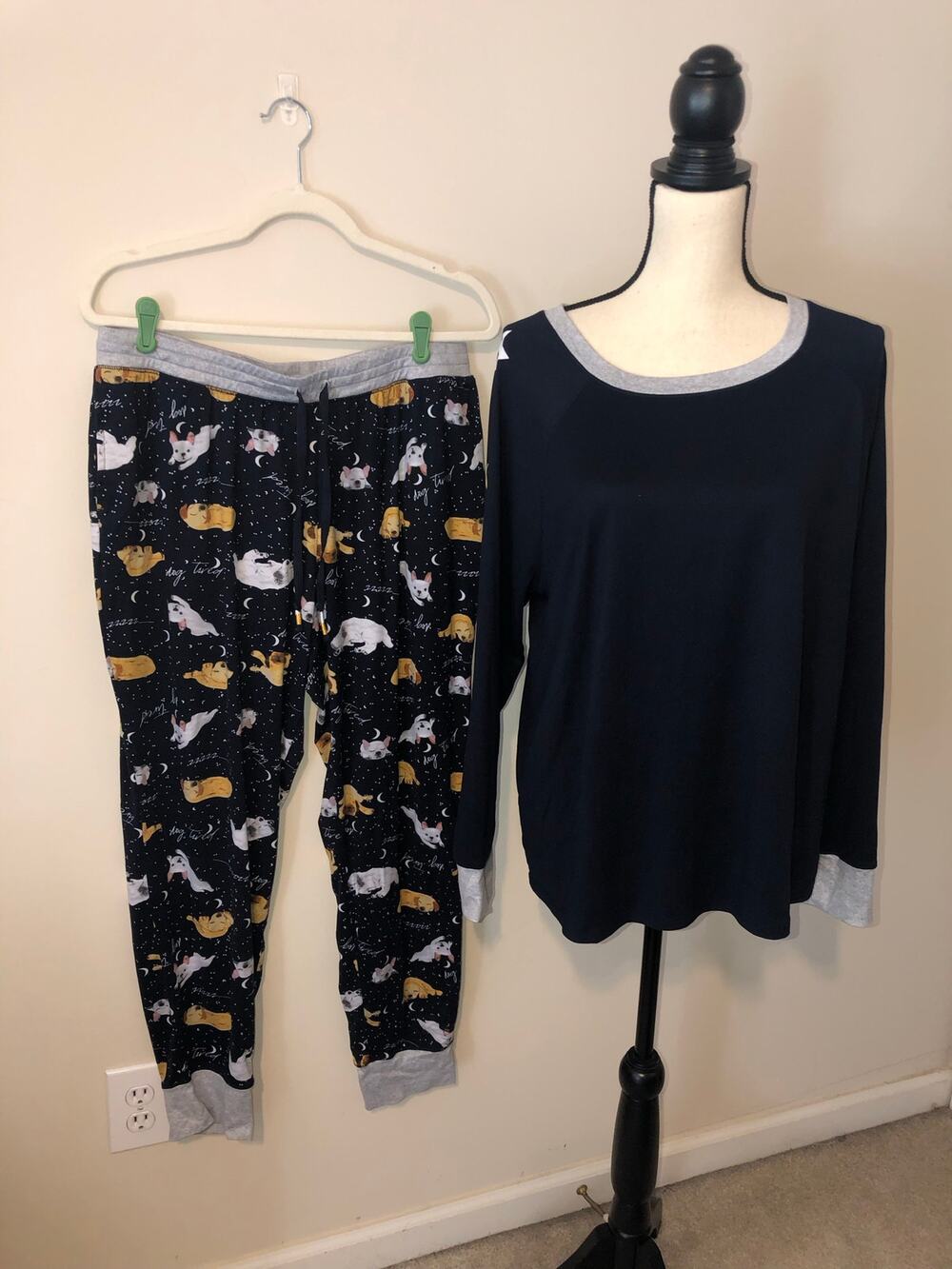Cuddl Duds Blue Sleeping Dogs Stars Moon Print Pajama Set Size L Cozy Soft